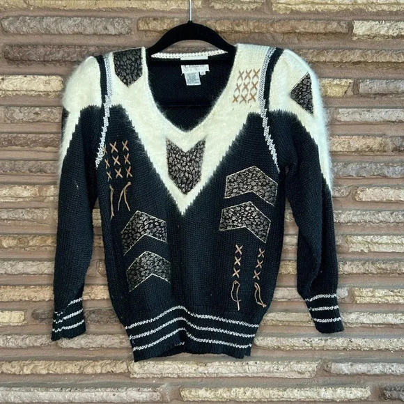 Christine Vintage 80s Angora V Neck Sweater Cross Ties - Picture 9 of 9